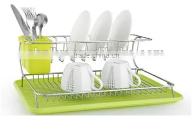 China 2016 fashionable green 2 tiers dish rack with tray and cutlery holder