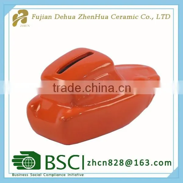 ceramic color glazed unique mini car shape coin bank
