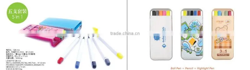 popular school&gift pen set, 3 in 1 pen, highlighter pen