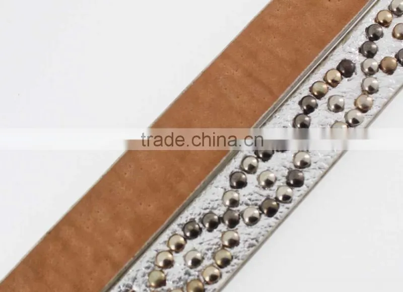 2015 Women's Fashion beads belt with leather belt with high quality leather in YiWu