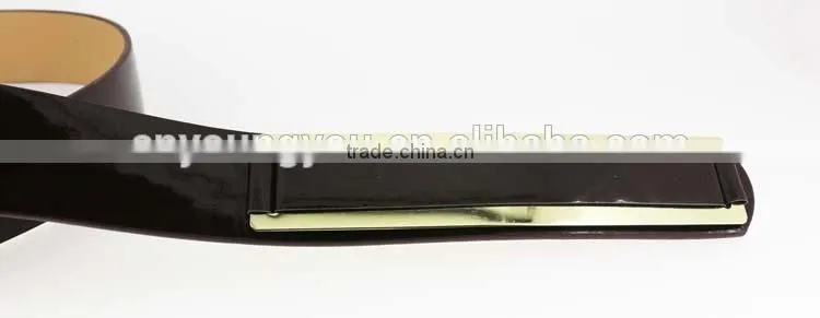 2015 designer pu fashion dress belt with brown shiny PU leather in yiwu
