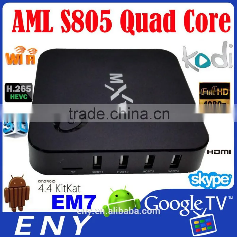 Amlogic S805 Quad Core MXV HD1080P RJ-45 kodi 802.11B/G/N WIFI Hardware 3D Android4.4 tv smart box