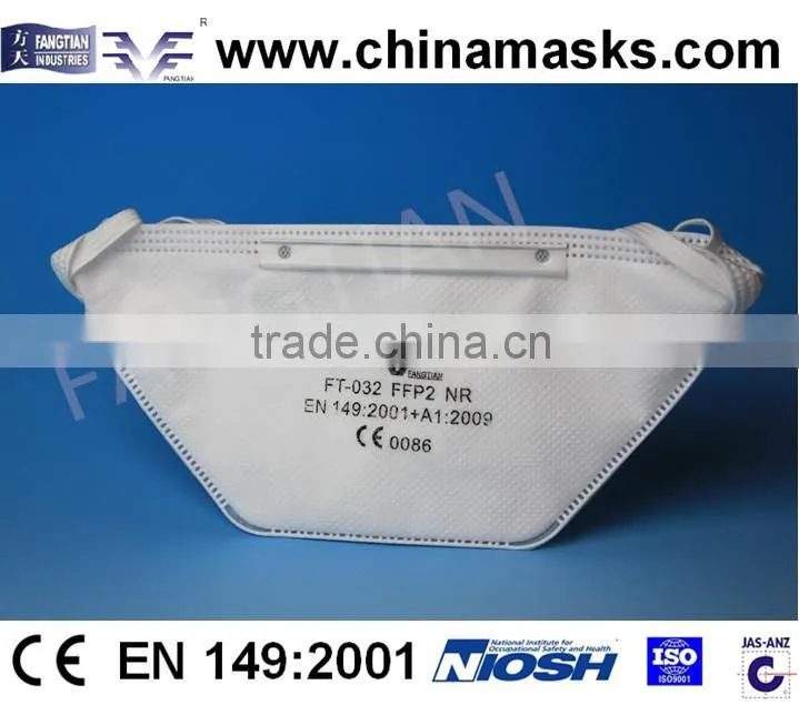 Flat folded protective disposable face mask dust mask with CE