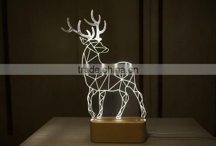 New Deer 3D Led Lamp with Solid Wood Base