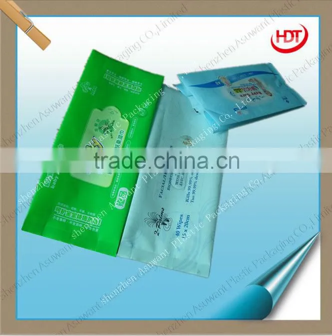 side gusset plastic baby wet tissue packaging bag with stick label