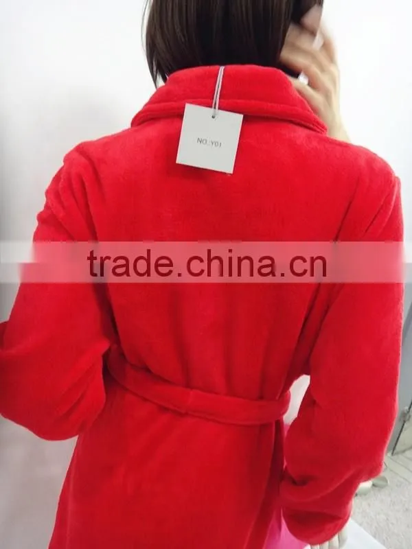 Red classic warm bind night robe woman