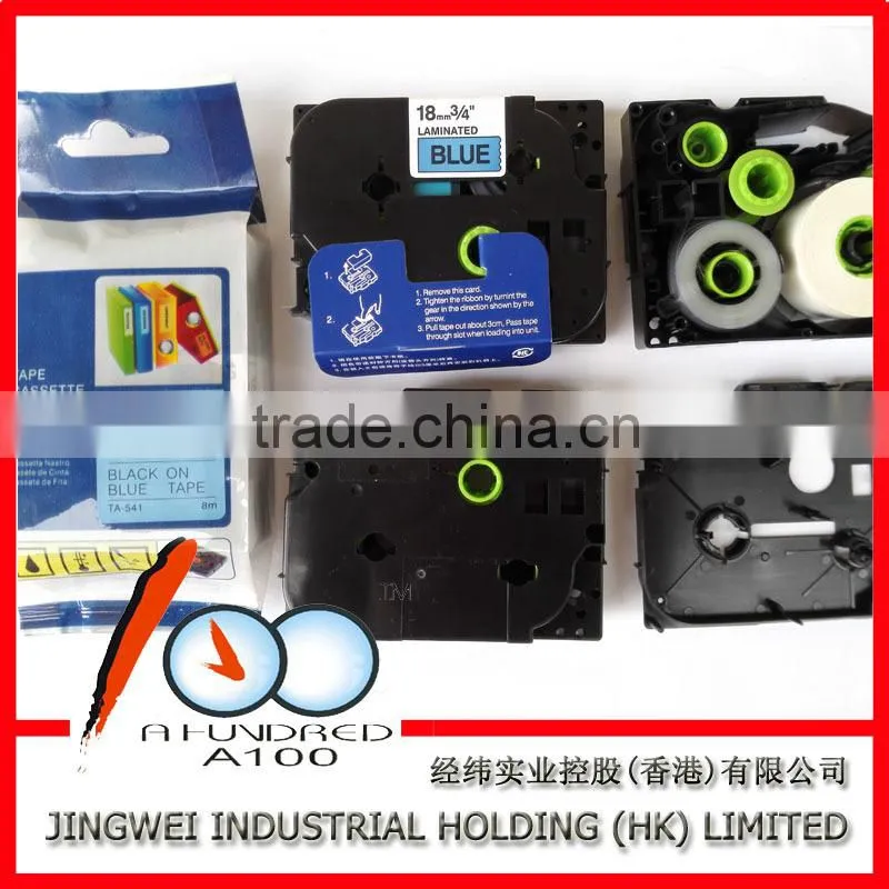 Compatible brother p-touch printer TZe-521,TZe-531,TZe-541 black on blue laminated label ribbon