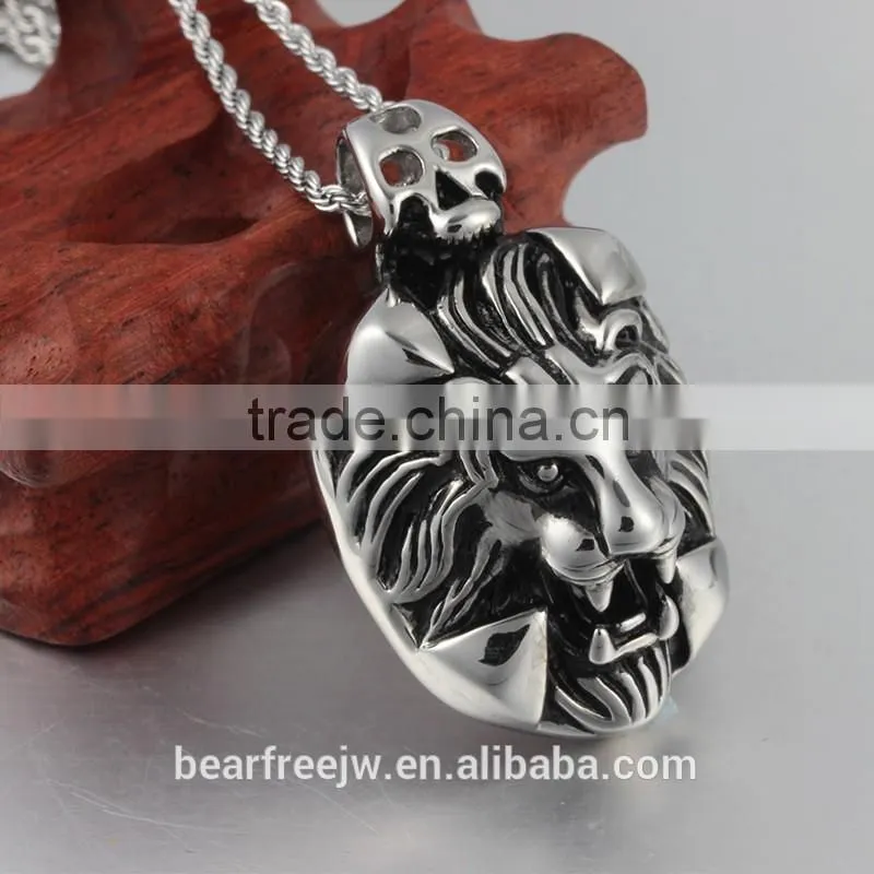 Lion King Tribal Biker Mens Stainless Steel Necklace Pendant Silver 24 inch Chain