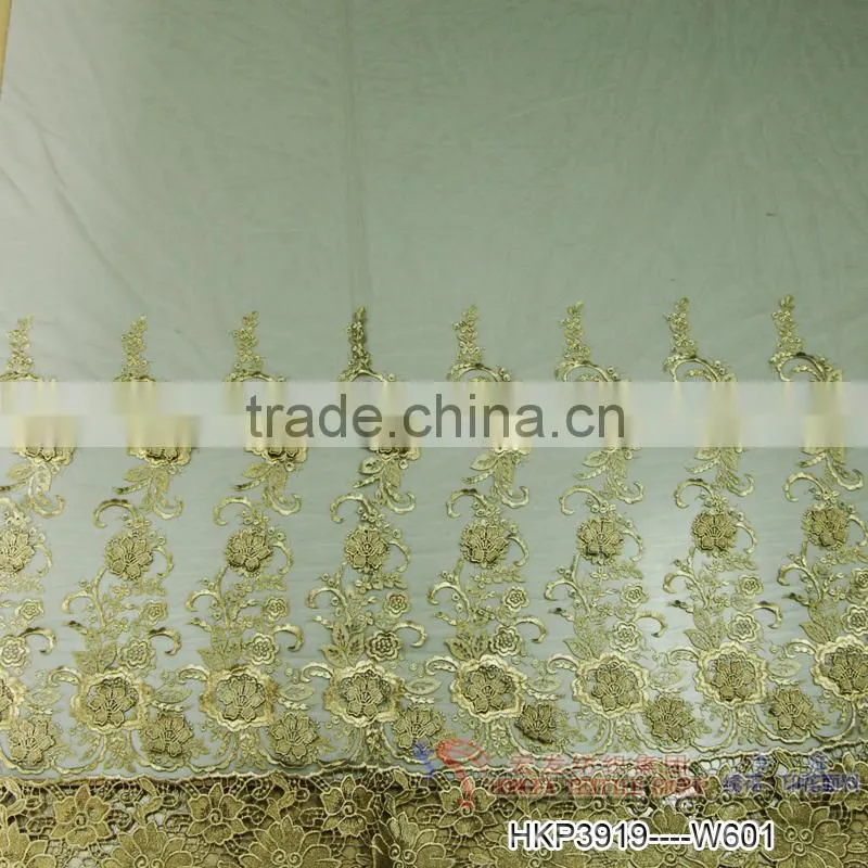 High end fashion dress border lace 3D applique metallic gold lace fabric