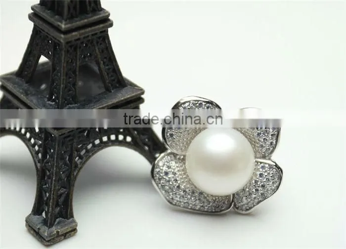 Antique pearl ring 925 silver flower design for women