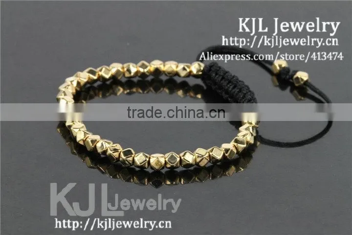 KJL-A0250 wholesale tiny 24k gold faceted beaded macrame braiding bracelet for gift