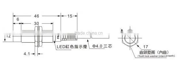 Inductive Proximity Sensor F3C-12EN04 series, M12, short housing type, 12~24v DC, 5v DC proximity sensor can be offered.