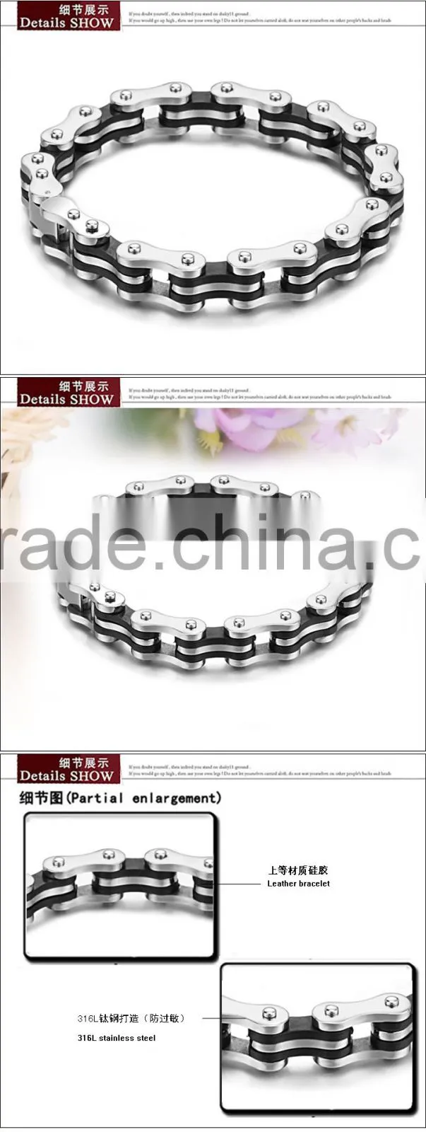 KSTONE 2015 New Fashion 316L Stainless Steel Silicone Bracelets for Man