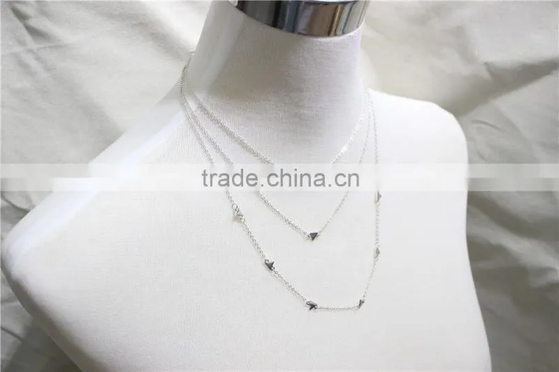 Silver Chain Layered Set Necklace w/ Tiny Triangle Metal Necklace 2016 Fashion Style Wholesale