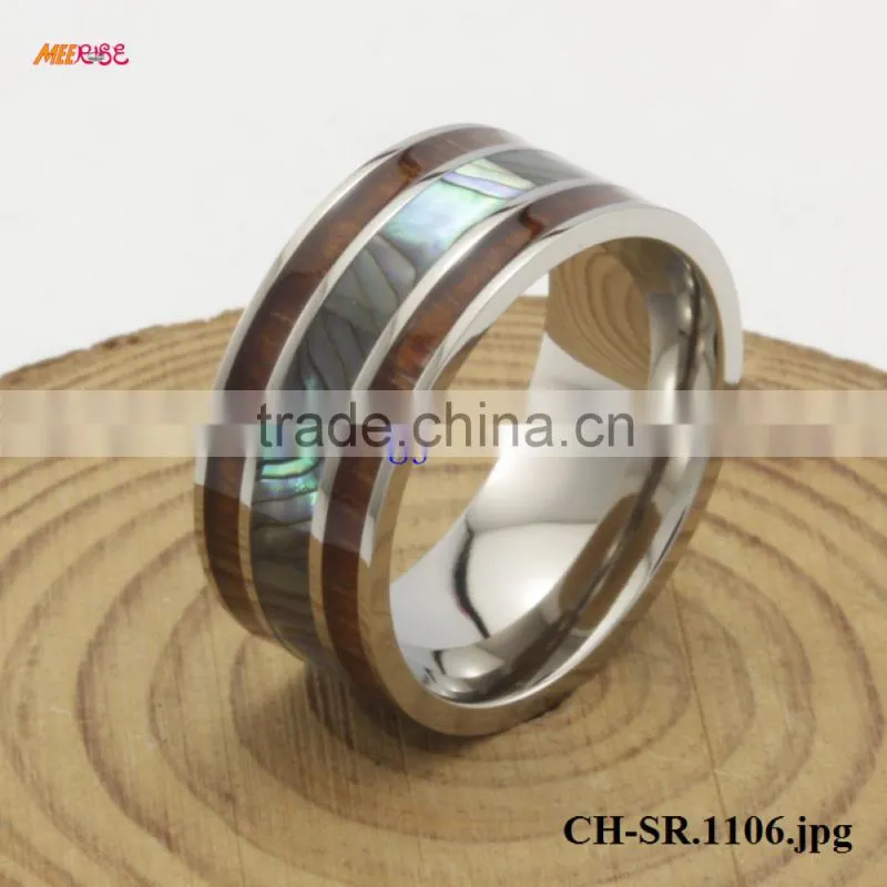 Fashion Wood Jewelry Brushed Surface KOA WOOD Inlaid Inner Titanium Ring