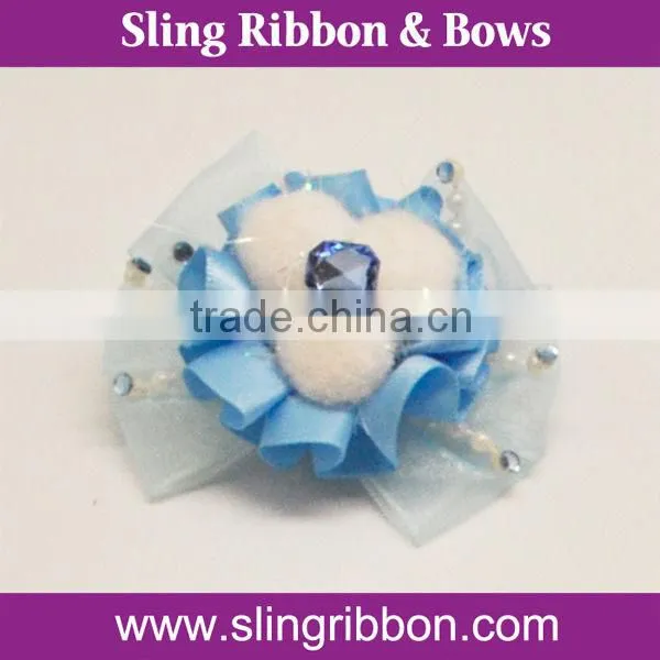 Fancy Organza Rhinestone Ribbon Ponytail Bow