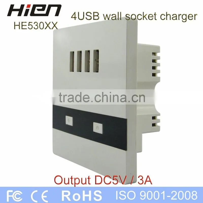 4 USB wall socket with led night light DC5.0V3000mA white color