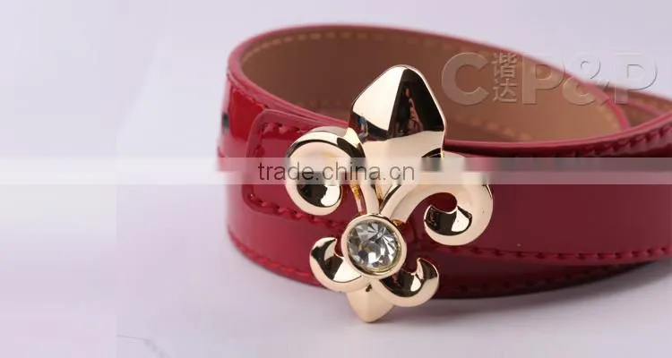 Red shining high-end genuine with top grade metal belt buckle Italian leather belt