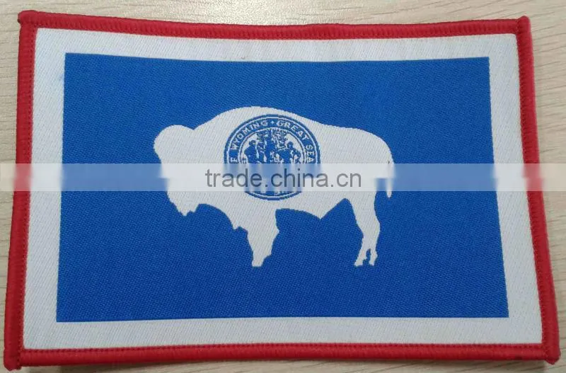 washable garment woven patch with merrowed border