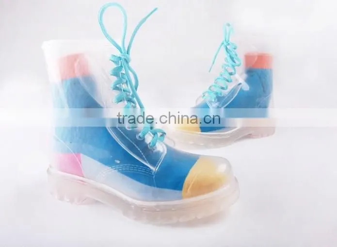 Candy colors women PVC rain boots cheap ankle PVC rain shoes