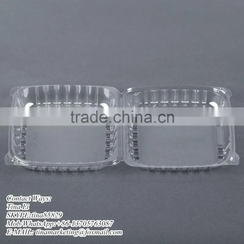 Cheap Price Clamshell Plastic Cake Container Carrier with Hinged Lid, Clear Plastic Take Out Food Packaging Box for Salad