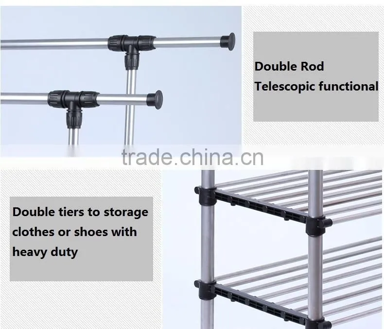 Double Rail Adjustable Portable Clothes Hanger Garment Rack Premium Heavy Duty