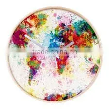 Personalized Wooden Printing Wall Clock for Home Decoration World Map Clock