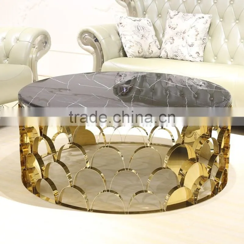 2017 new design black marble top round coffee table