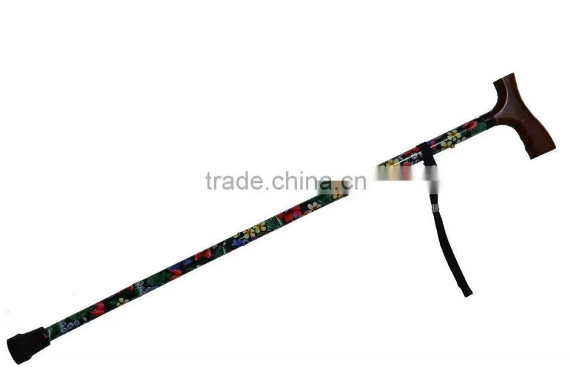 Folding walking cane, old man walking stick with wood handle SZ17016F