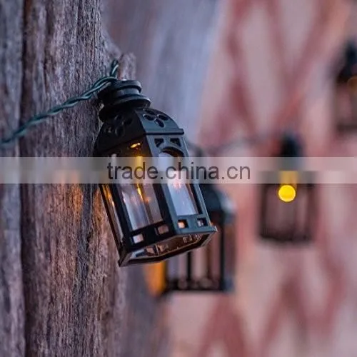 16 Black Moroccan Lantern Solar Garden LED Fairy Lights
