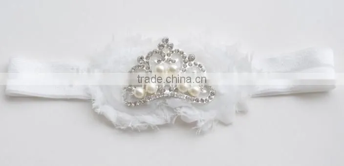 New Princess Elastic Crown flower Headband Pearls Tiara Baby Girl Headband