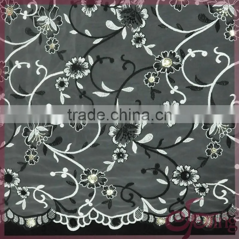 Vine flower embroidery french lace fabric, mesh embroidered sequin fabric for dress
