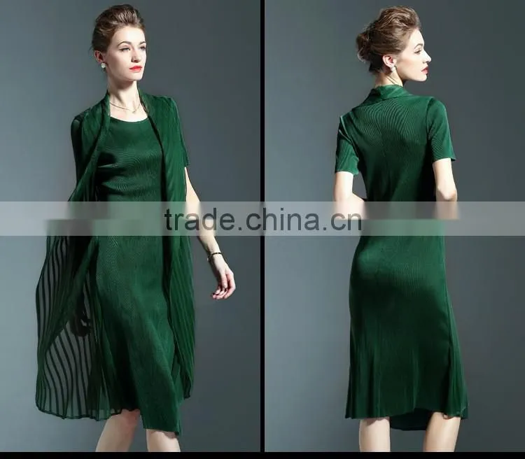 Wholesale England style chiffon spliced wrinkled midi dress for lady