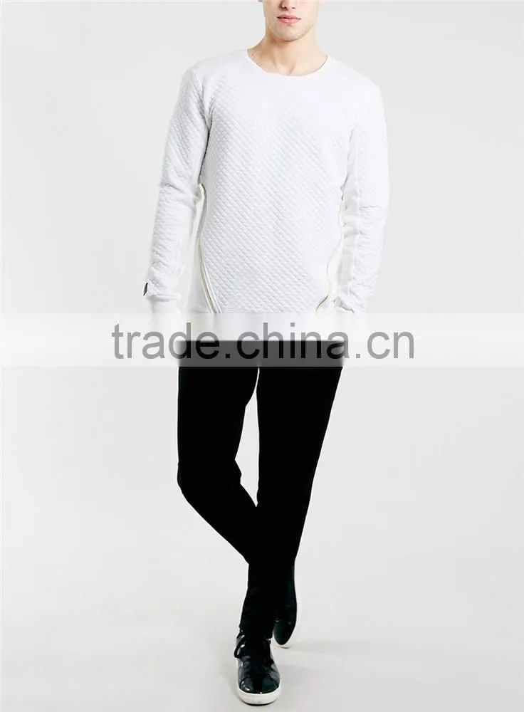 Fashion mens sweatshirt blank white side zipper sweatshirt blank two sided zipper