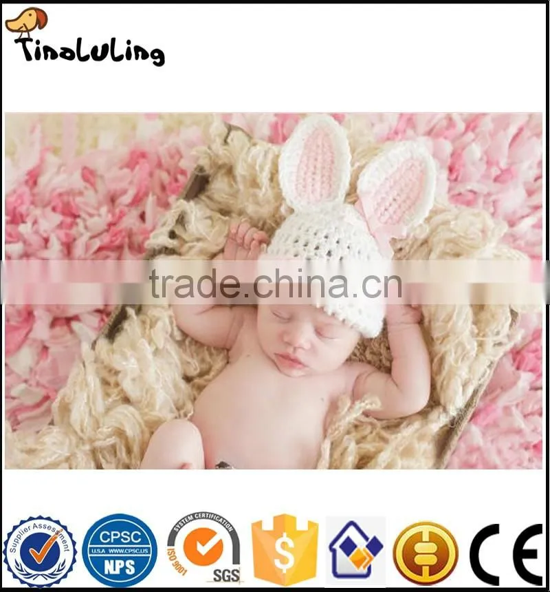 NPT103 Newborn baby cute rabbit ear handmade crochet hat photography props
