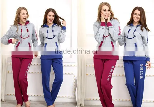 French terry active pajamas winter hoodie pajamas set for women