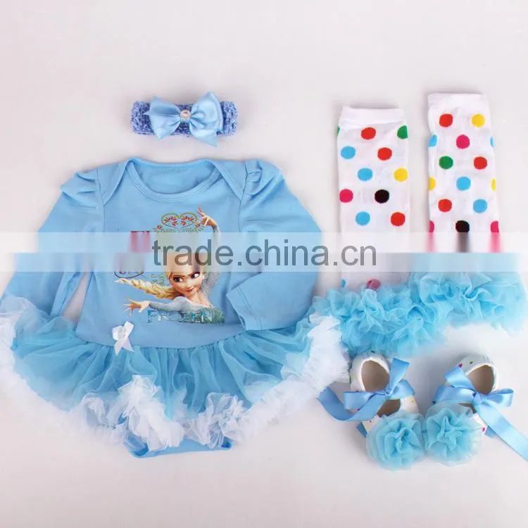 Hot Sale 4Pcs Long Sleeve Cotton Baby Romper Frozen Princess Elsa Costume