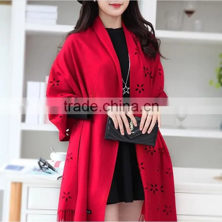 Classic jacquard cashmere hollow out design acrylic long lady scarf