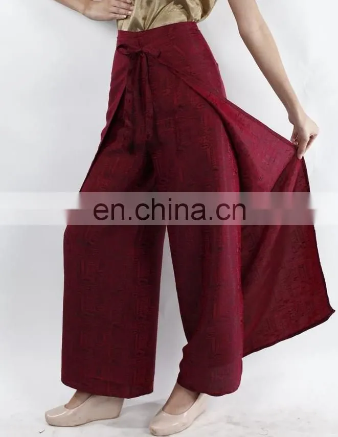 Womens Black Thai Silk Wrap Pants/Fisherman Sarong Harem Yoga Trousers Wide Leg