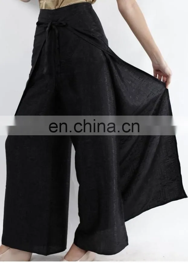Womens Black Thai Silk Wrap Pants/Fisherman Sarong Harem Yoga Trousers Wide Leg