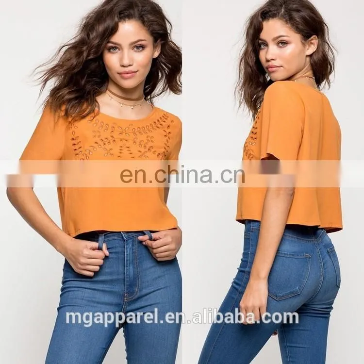 Custom laser cut loose fit woman t-shirt wholesale