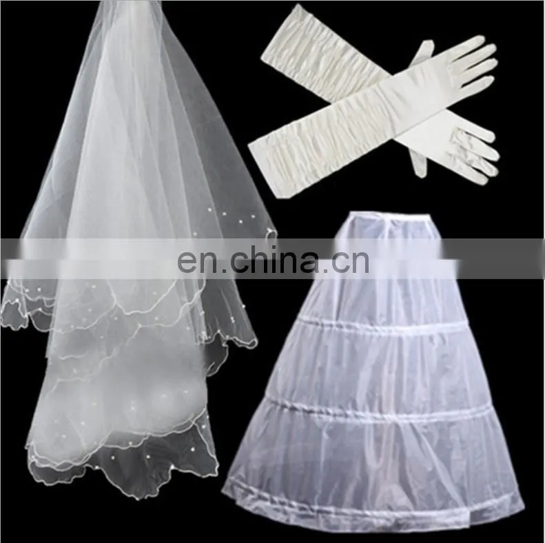 Bridal Wedding Accessories 3PCS Bridal Veils Gloves Peticoat Wholesale
