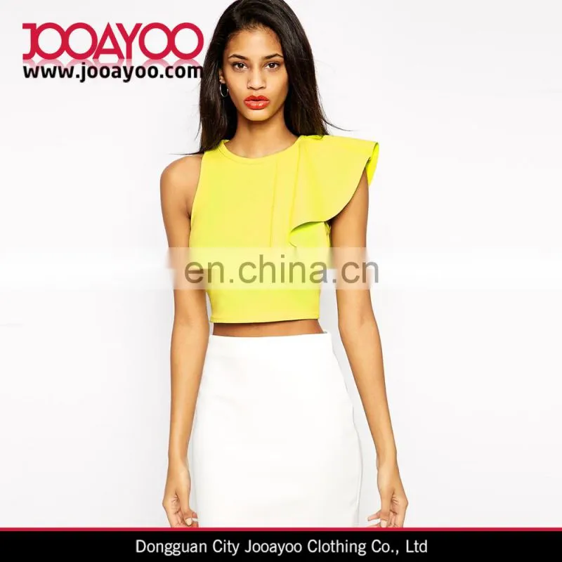 Women Ruffle Crop Top Casual Fit Tank Top One Shoulder Ruffle Tank Top