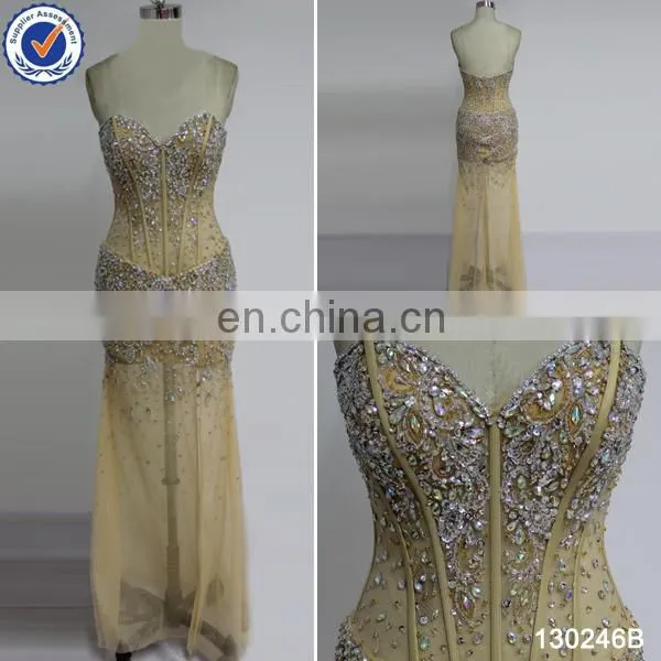 latest made in China beaded sexy split factory wholesale evening dress