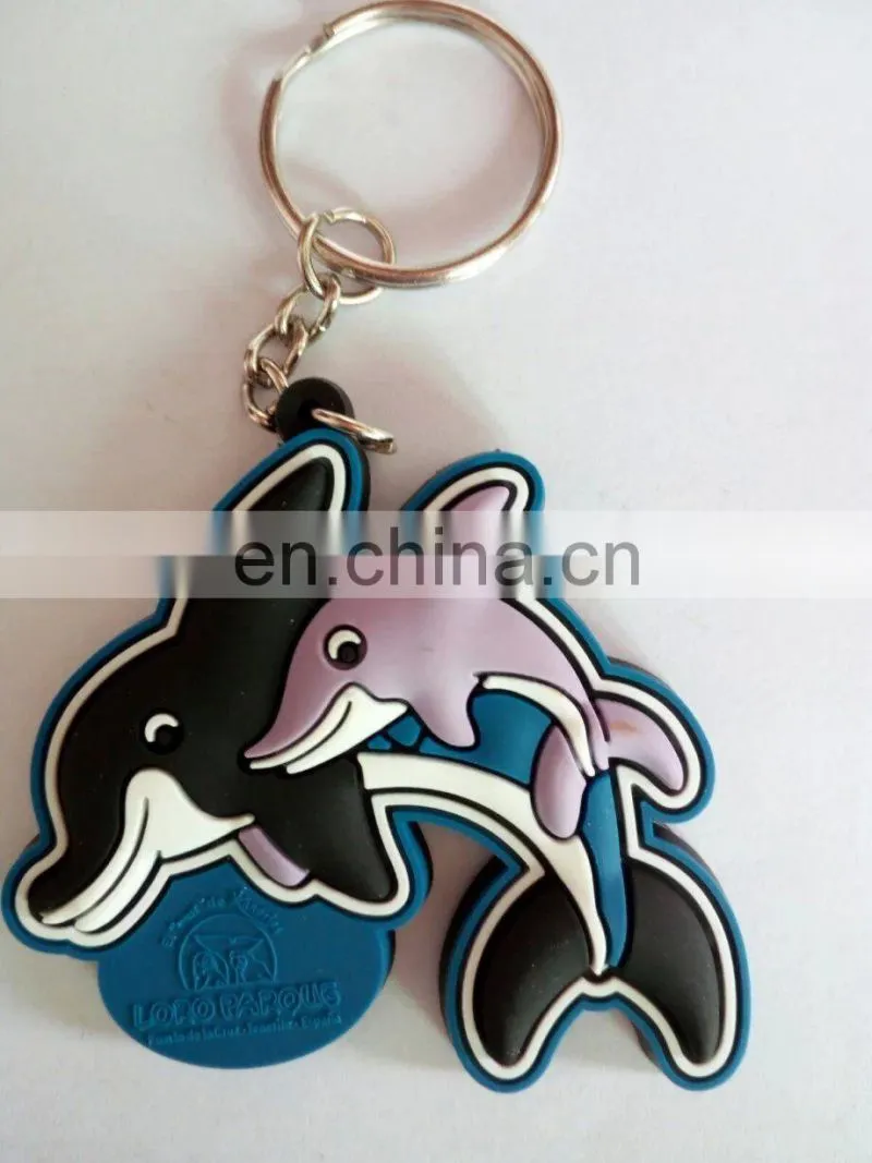 3D custom dolphin shaped soft pvc heart lovers keychain