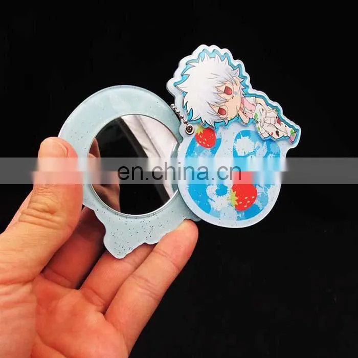 Cartoon printed cosmetic clear acrylic keychain with mirror