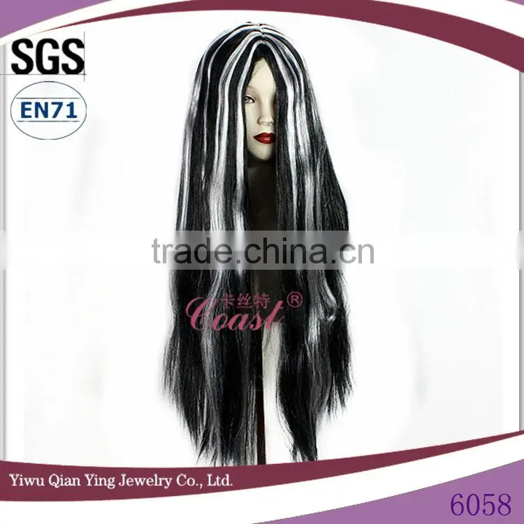Streak black and white party halloween wigs usesynthetic hair for the halloween day witch Wig