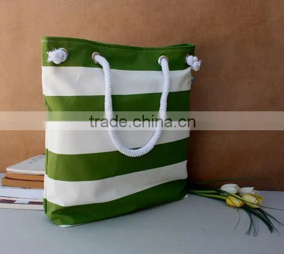 2015 spring, For market or beach or gym, Bags handmade Lovely Bag white and yellow striped beach bag.