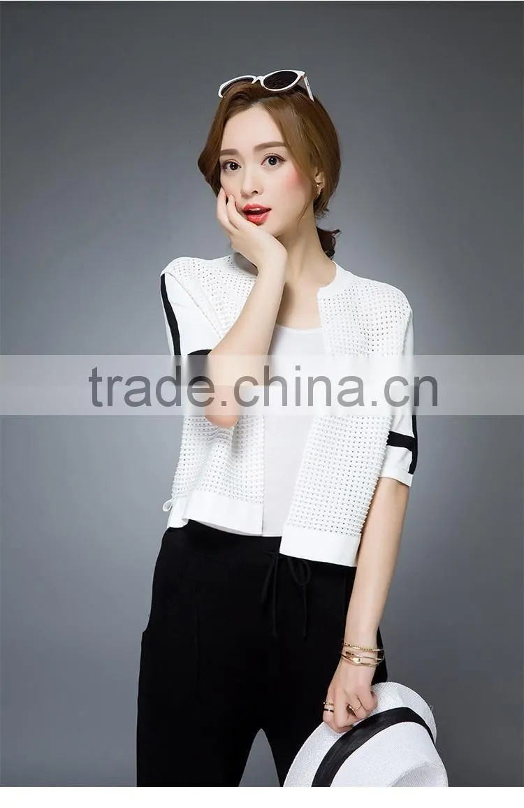 OEM Summer new round neck short sleeve knit cardigan paragraph Korean Fashion Slim linen jacket