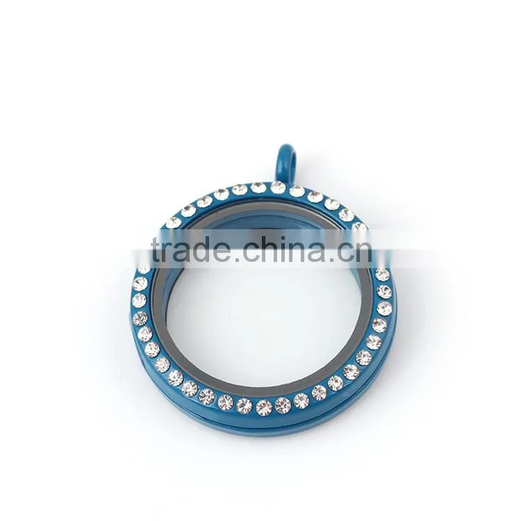 Colorful Circle Round Floating Locket Charm with Rhinestone